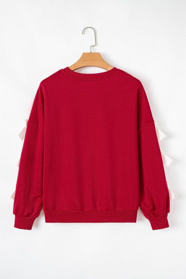Sweatshirts & Hoodies | Fiery Red Sweet Bowknot Round Neck Sweatshirt - Women - Image 3