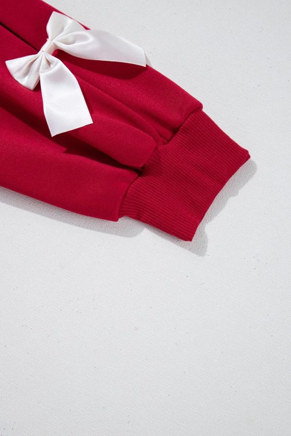 Sweatshirts & Hoodies | Fiery Red Sweet Bowknot Round Neck Sweatshirt - Women - Image 5