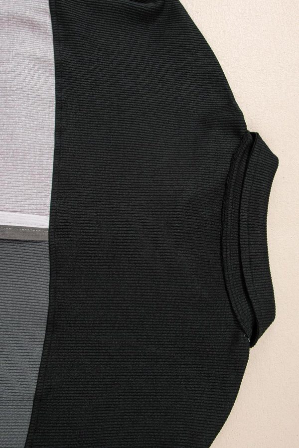 Sweatshirts & Hoodies | Gray Colorblock Patchwork Ribbed Oversized Henley Sweatshirt - Women - Image 7