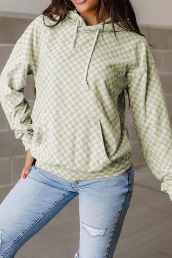 Sweatshirts & Hoodies | Green Checkered Kangaroo Pocket Hoodie - Women