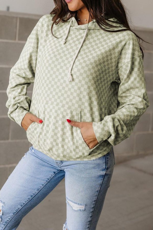 Sweatshirts & Hoodies | Green Checkered Kangaroo Pocket Hoodie - Women - Image 2