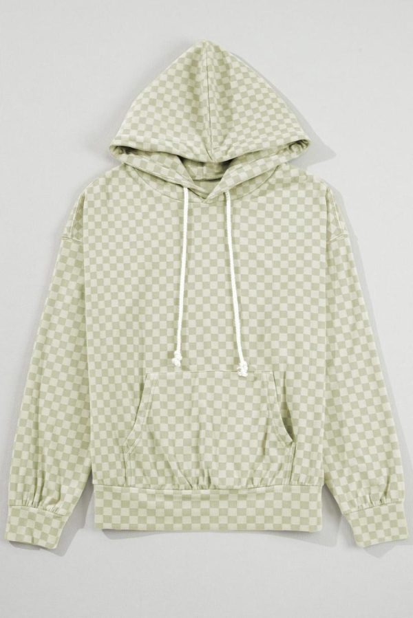 Sweatshirts & Hoodies | Green Checkered Kangaroo Pocket Hoodie - Women - Image 3