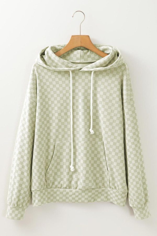 Sweatshirts & Hoodies | Green Checkered Kangaroo Pocket Hoodie - Women - Image 5