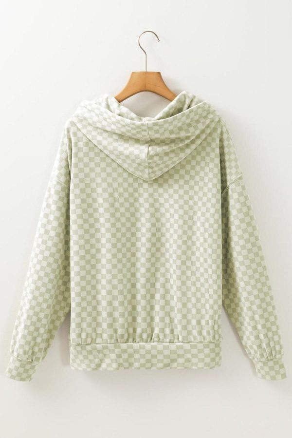 Sweatshirts & Hoodies | Green Checkered Kangaroo Pocket Hoodie - Women - Image 6