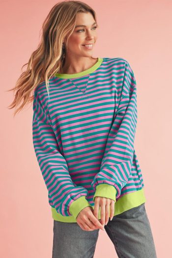 Sweatshirts & Hoodies | Green Stripe Contrast Edge Oversized Sweatshirt - Women