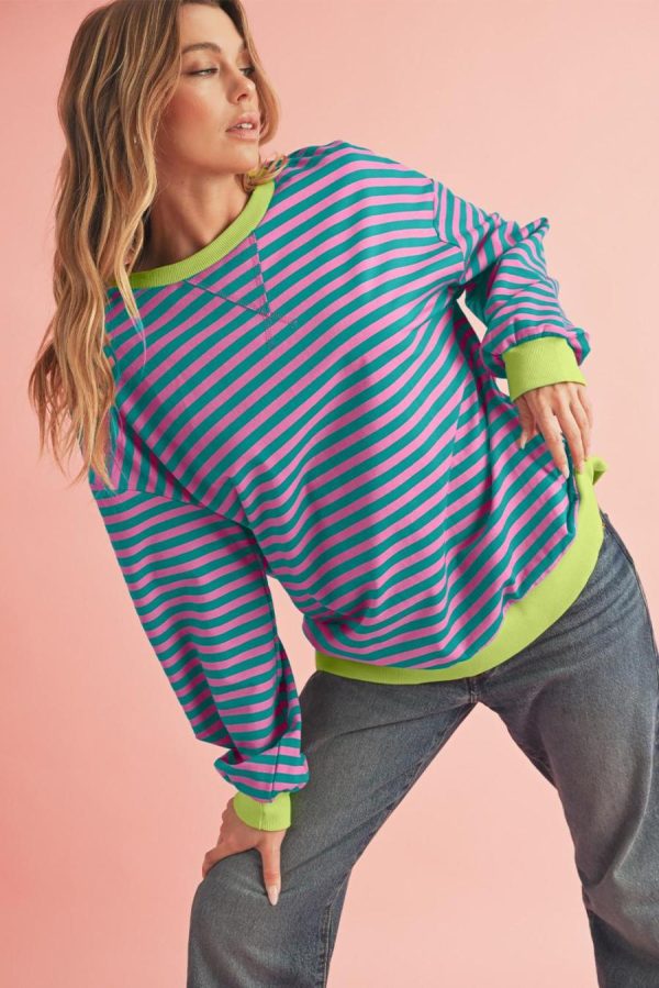 Sweatshirts & Hoodies | Green Stripe Contrast Edge Oversized Sweatshirt - Women - Image 2