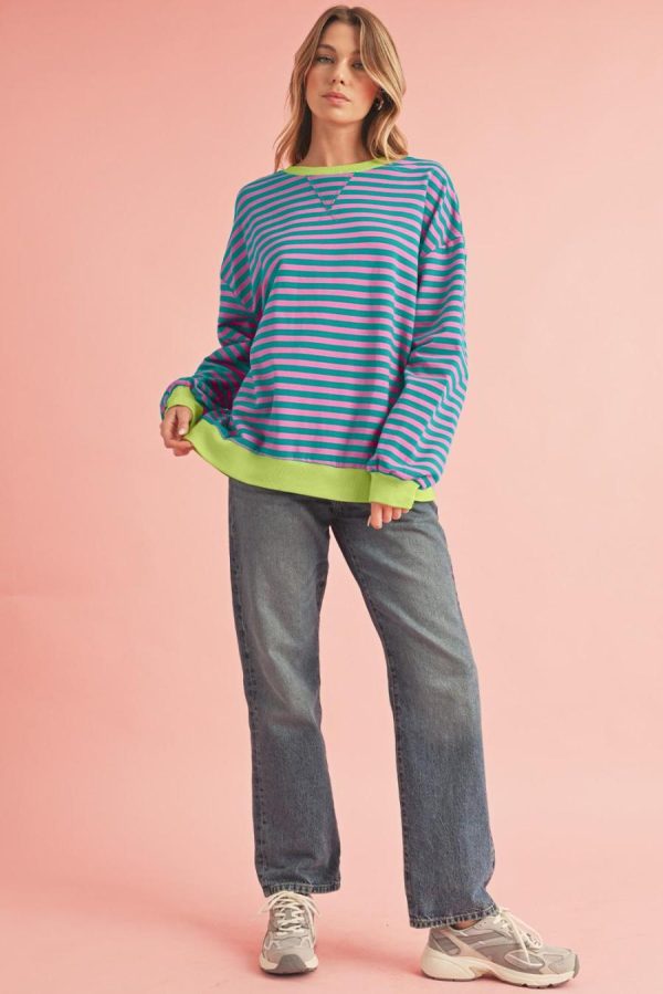 Sweatshirts & Hoodies | Green Stripe Contrast Edge Oversized Sweatshirt - Women - Image 3
