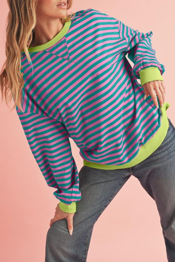 Sweatshirts & Hoodies | Green Stripe Contrast Edge Oversized Sweatshirt - Women - Image 4