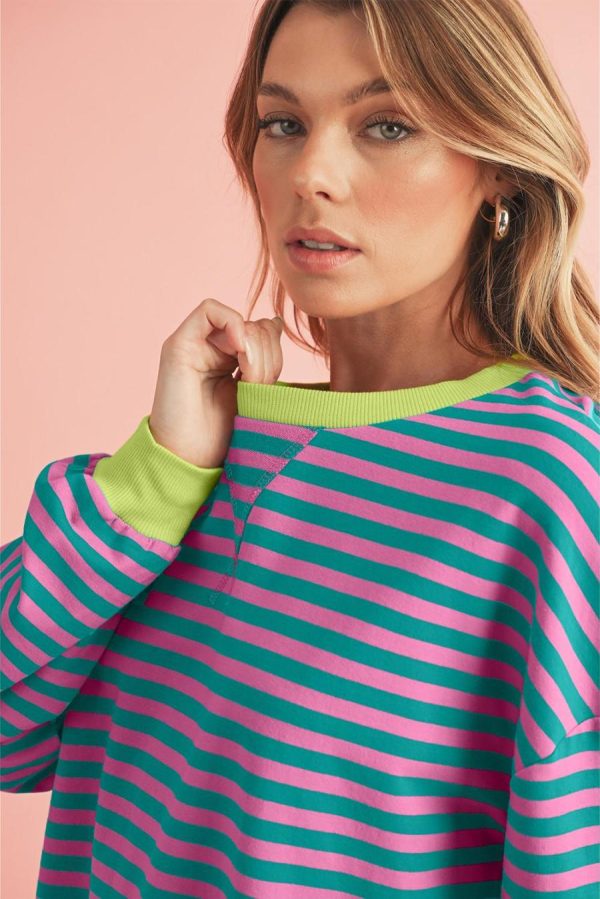 Sweatshirts & Hoodies | Green Stripe Contrast Edge Oversized Sweatshirt - Women - Image 5