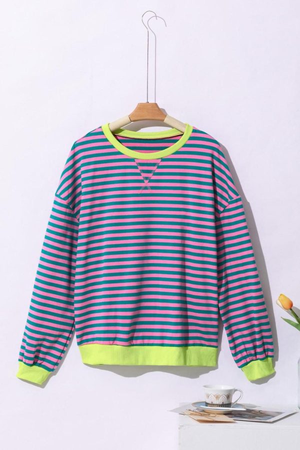 Sweatshirts & Hoodies | Green Stripe Contrast Edge Oversized Sweatshirt - Women - Image 6