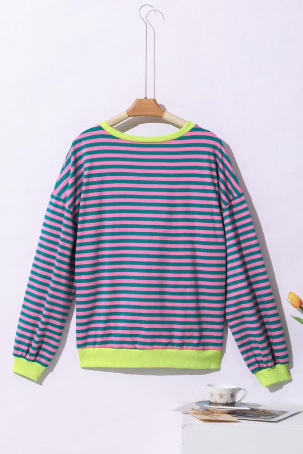 Sweatshirts & Hoodies | Green Stripe Contrast Edge Oversized Sweatshirt - Women - Image 7