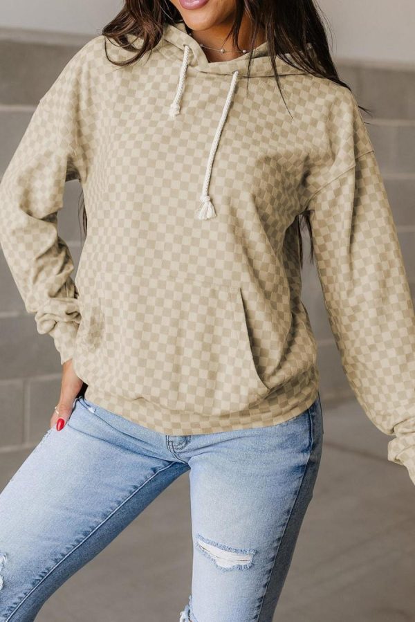 Sweatshirts & Hoodies | Khaki Checkered Kangaroo Pocket Hoodie - Women - Image 2