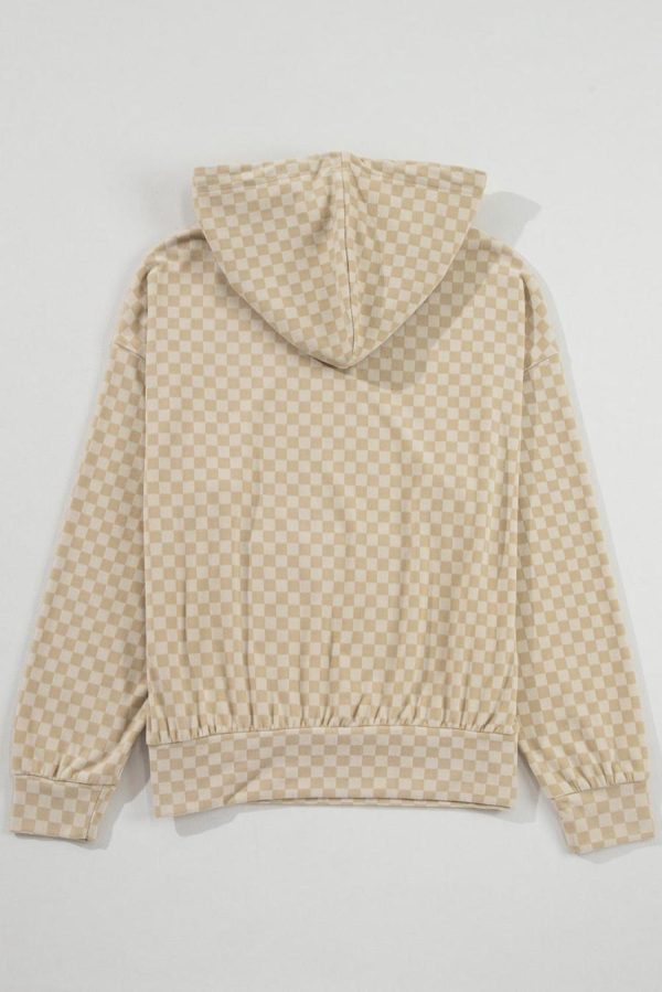 Sweatshirts & Hoodies | Khaki Checkered Kangaroo Pocket Hoodie - Women - Image 4