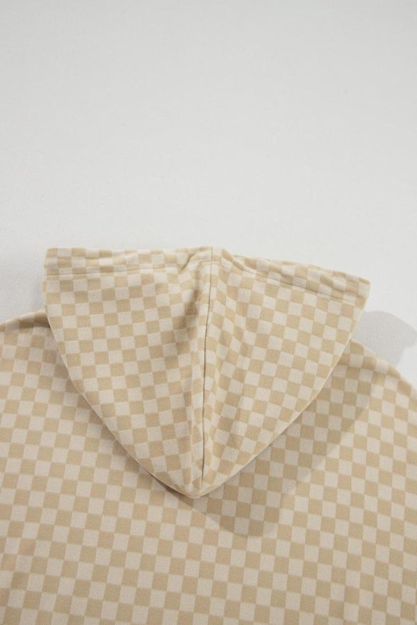 Sweatshirts & Hoodies | Khaki Checkered Kangaroo Pocket Hoodie - Women - Image 6