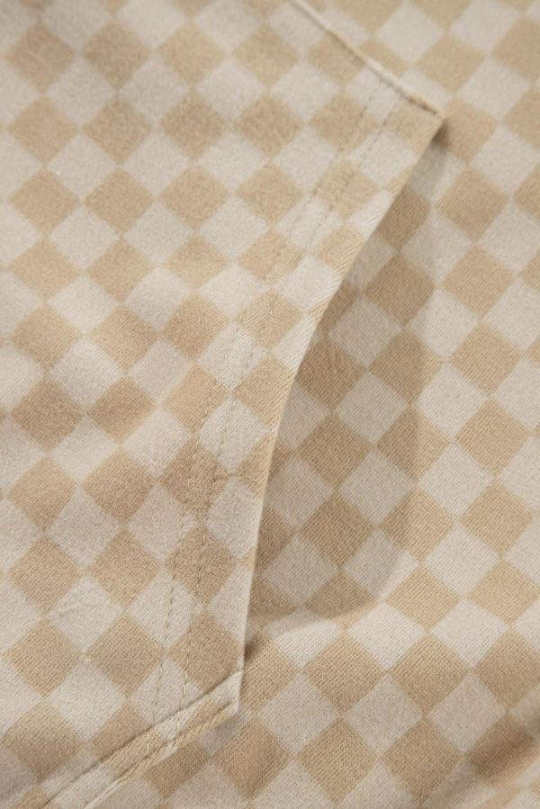 Sweatshirts & Hoodies | Khaki Checkered Kangaroo Pocket Hoodie - Women - Image 7