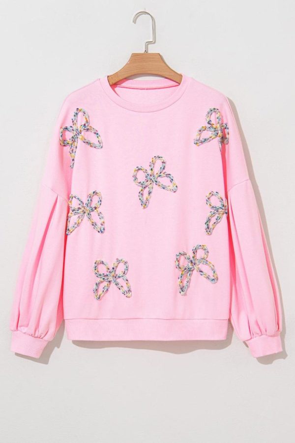 Sweatshirts & Hoodies | Light Pink Sweet Bow Lantern Sleeve Oversized Pullover Sweatshirt - Women - Image 4