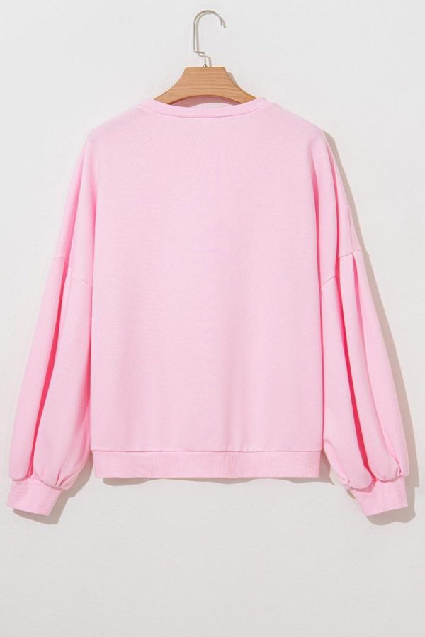 Sweatshirts & Hoodies | Light Pink Sweet Bow Lantern Sleeve Oversized Pullover Sweatshirt - Women - Image 5