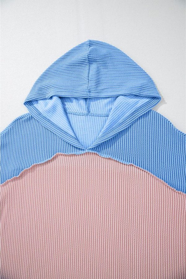 Sweatshirts & Hoodies | Pink Color Block Patchwork Corded Ribbed Loose Fit Hoodie - Women - Image 7