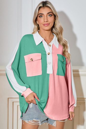 Sweatshirts & Hoodies | Pink Colorblock Patchwork Ribbed Oversized Sweatshirt - Women