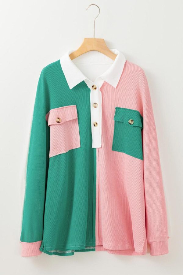 Sweatshirts & Hoodies | Pink Colorblock Patchwork Ribbed Oversized Sweatshirt - Women - Image 2