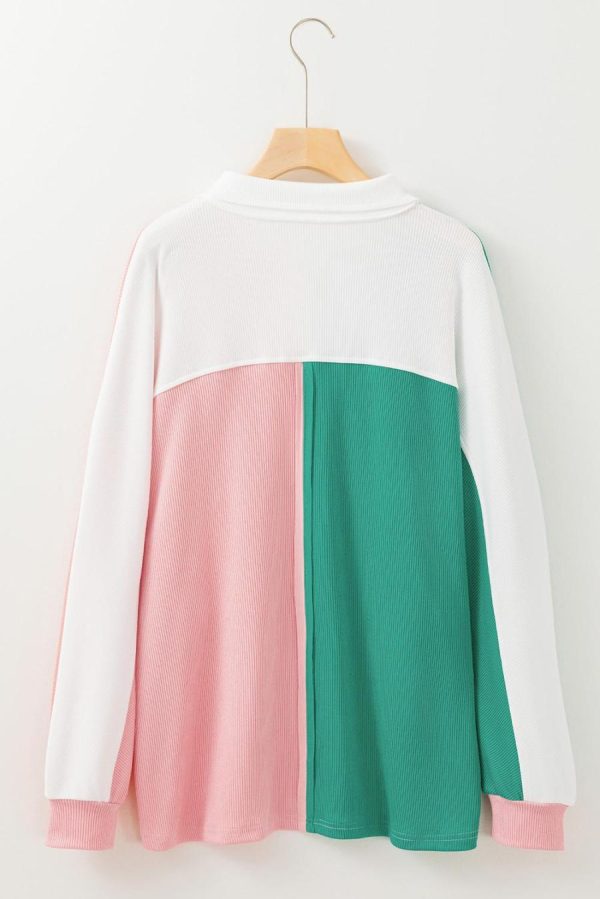 Sweatshirts & Hoodies | Pink Colorblock Patchwork Ribbed Oversized Sweatshirt - Women - Image 3