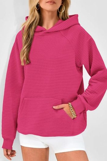 Sweatshirts & Hoodies | Rose Red Kangaroo Pocket Plain Textured Hoodie - Women