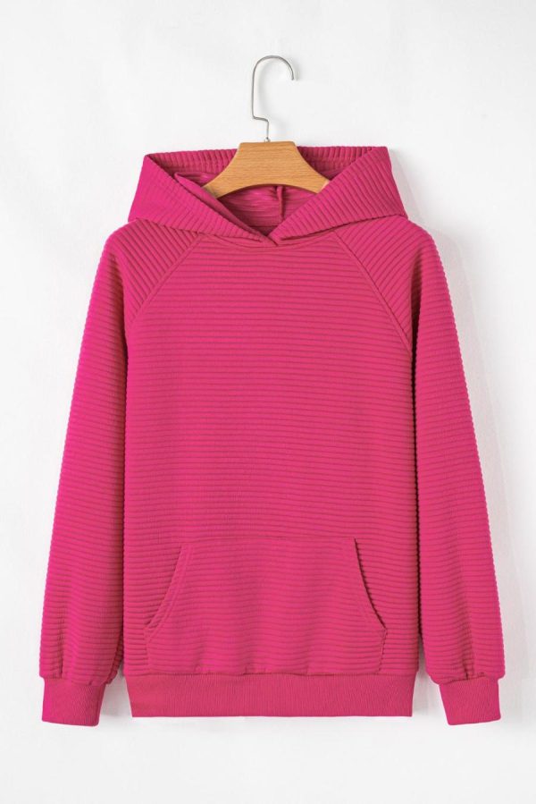 Sweatshirts & Hoodies | Rose Red Kangaroo Pocket Plain Textured Hoodie - Women - Image 2
