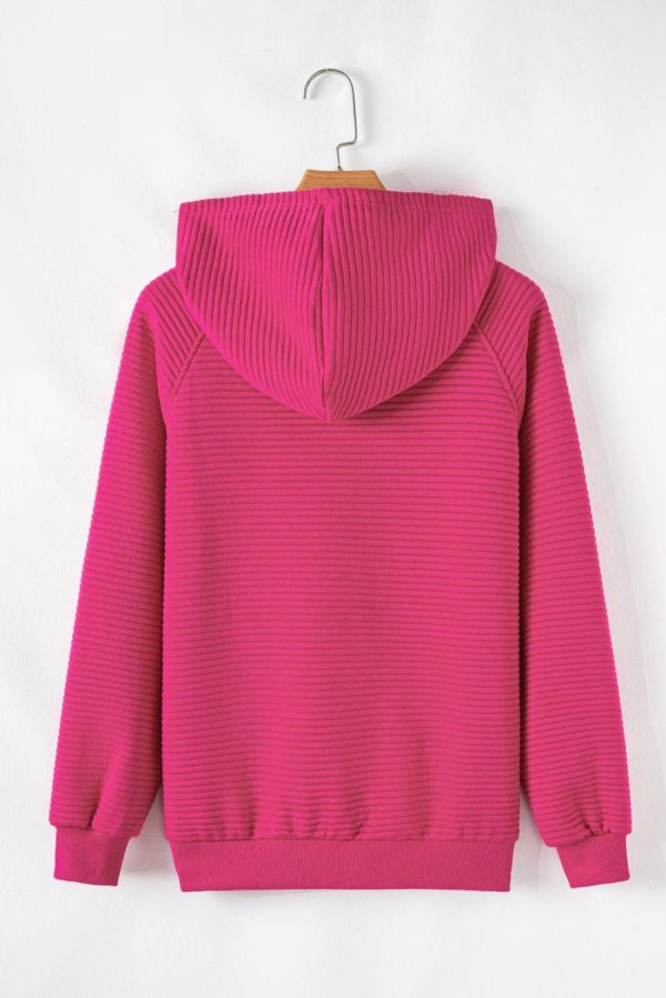 Sweatshirts & Hoodies | Rose Red Kangaroo Pocket Plain Textured Hoodie - Women - Image 3