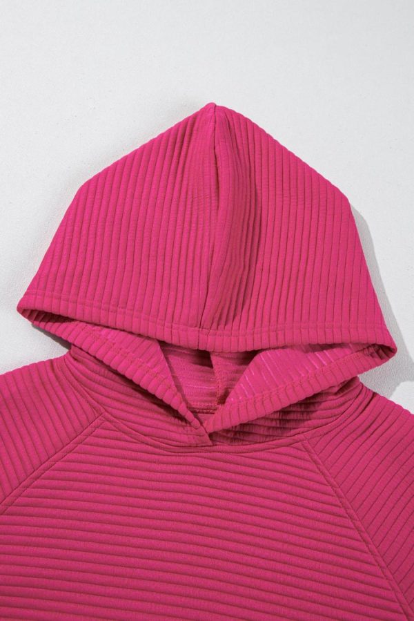Sweatshirts & Hoodies | Rose Red Kangaroo Pocket Plain Textured Hoodie - Women - Image 4