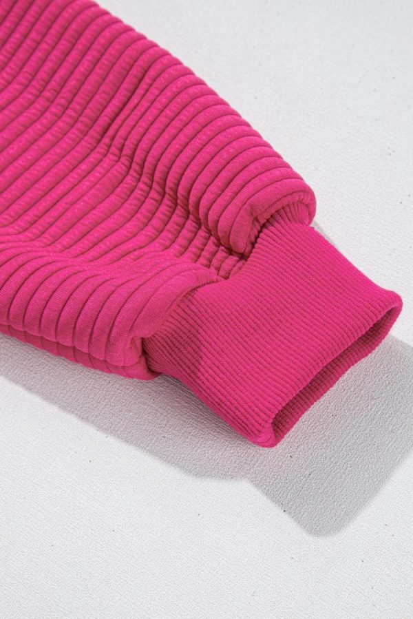 Sweatshirts & Hoodies | Rose Red Kangaroo Pocket Plain Textured Hoodie - Women - Image 5