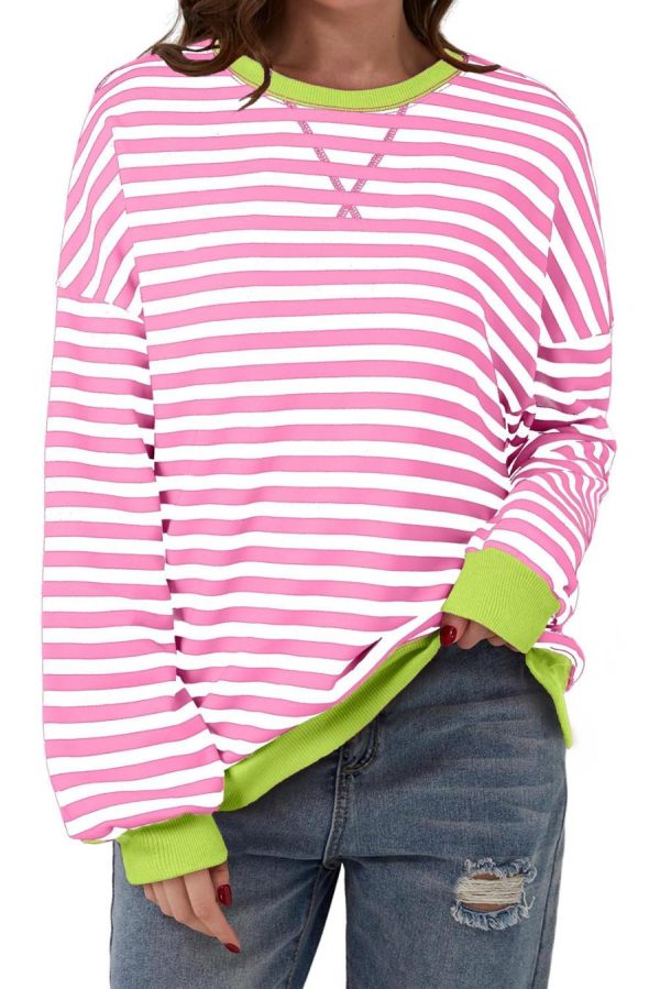 Sweatshirts & Hoodies | Rose Red Striped Contrast Trim Drop Shoulder Sweatshirt - Women - Image 2