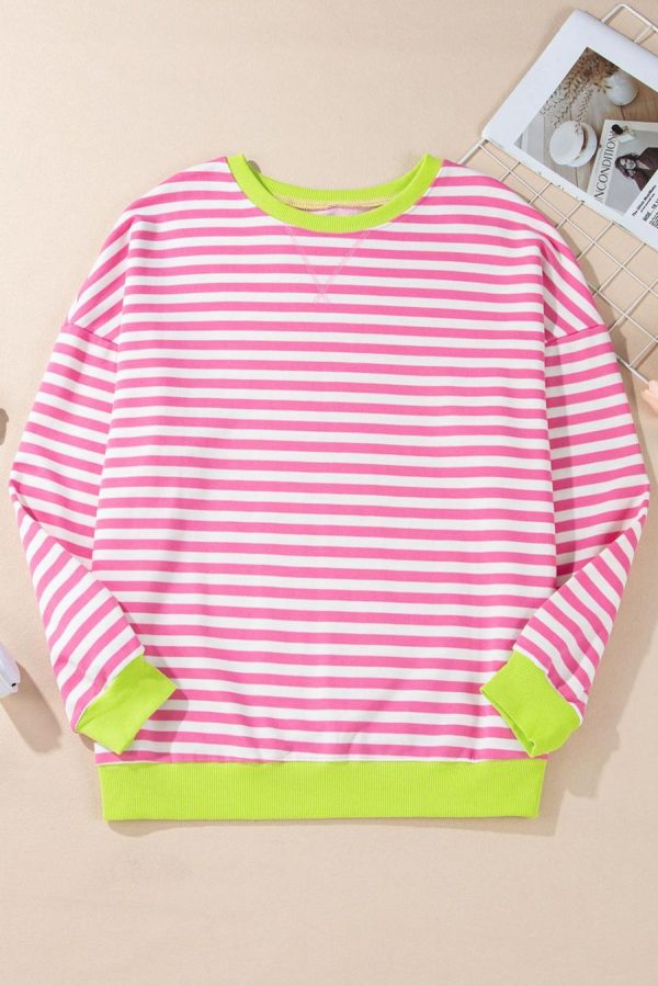 Sweatshirts & Hoodies | Rose Red Striped Contrast Trim Drop Shoulder Sweatshirt - Women - Image 3