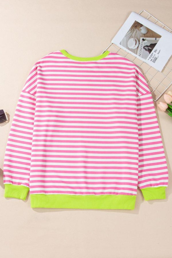 Sweatshirts & Hoodies | Rose Red Striped Contrast Trim Drop Shoulder Sweatshirt - Women - Image 4