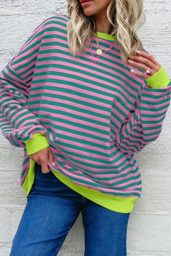Sweatshirts & Hoodies | Rose Striped Contrast Trim Drop Shoulder Sweatshirt - Women