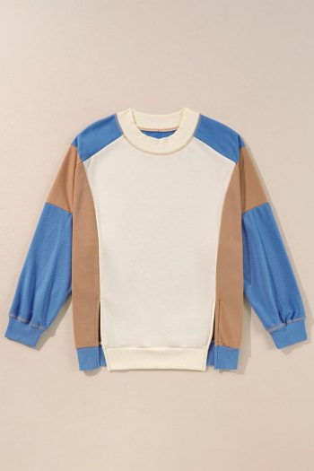 Sweatshirts & Hoodies | Sky Blue Colorblock Exposed Seam Patchwork Oversized Sweatshirt - Women