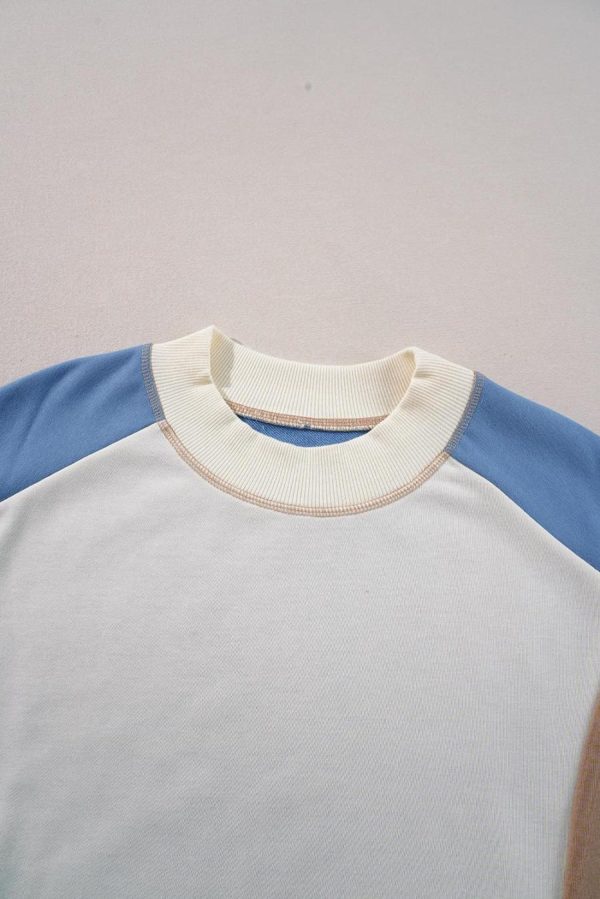 Sweatshirts & Hoodies | Sky Blue Colorblock Exposed Seam Patchwork Oversized Sweatshirt - Women - Image 3