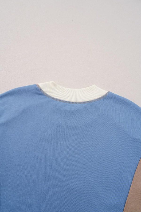 Sweatshirts & Hoodies | Sky Blue Colorblock Exposed Seam Patchwork Oversized Sweatshirt - Women - Image 4