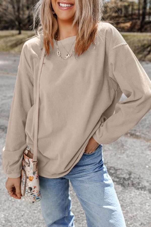 Sweatshirts & Hoodies | Smoke Gray Plain Drop Sleeve Crinkle Rib Oversized Sweatshirt - Women