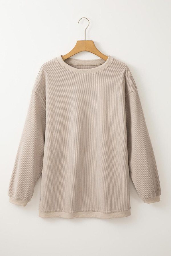 Sweatshirts & Hoodies | Smoke Gray Plain Drop Sleeve Crinkle Rib Oversized Sweatshirt - Women - Image 2