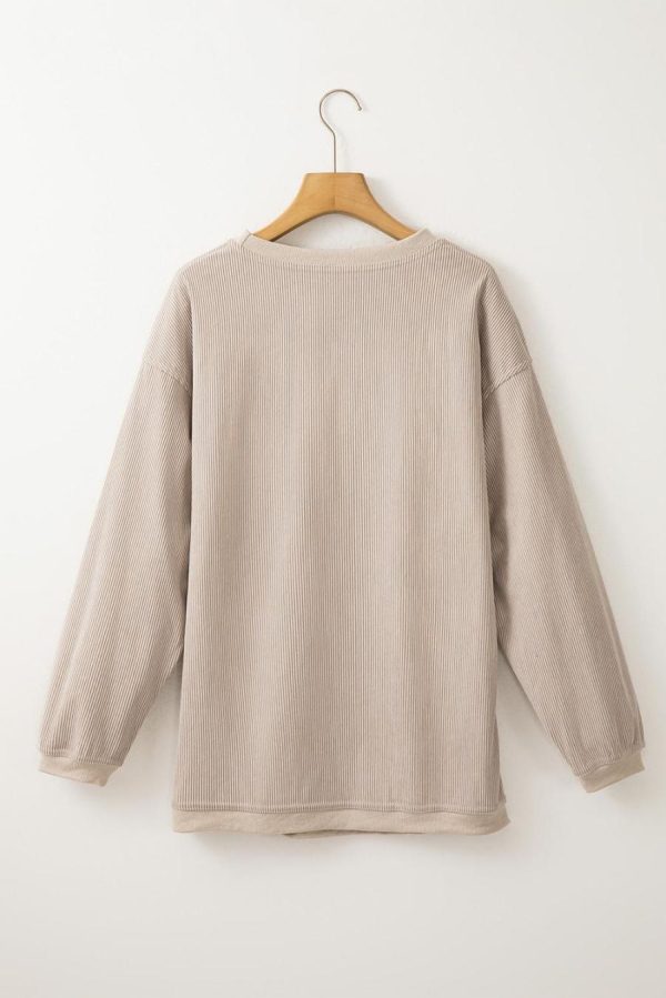 Sweatshirts & Hoodies | Smoke Gray Plain Drop Sleeve Crinkle Rib Oversized Sweatshirt - Women - Image 3