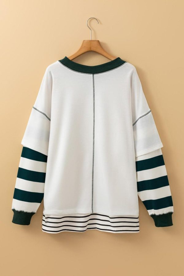 Sweatshirts & Hoodies | White Stripe Bowknot Pattern Contrast Trim Game Day Sweatshirt - Women - Image 2