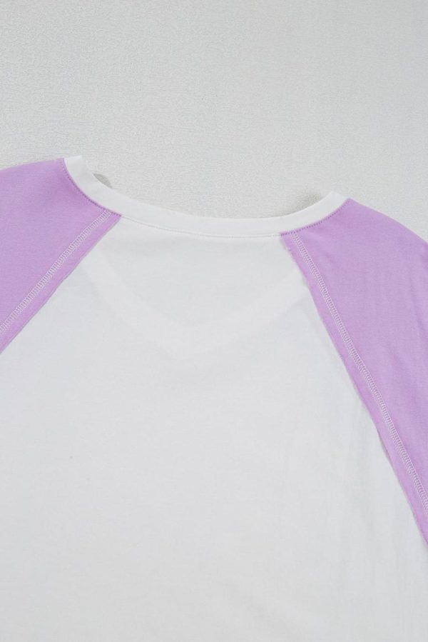 T Shirts | Beige Colorblock Patchwork V Neck Exposed Seam High Low T Shirt - Women - Image 7
