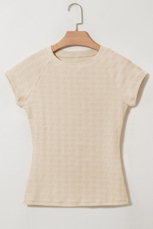 T Shirts | Beige Textured Crew Neck Cap Sleeve Slim T Shirt - Women - Image 4