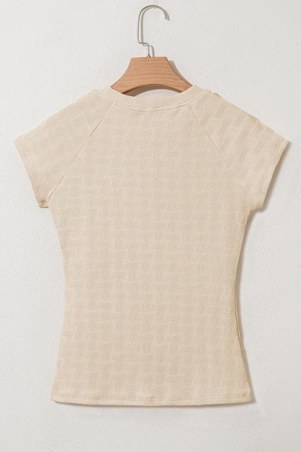T Shirts | Beige Textured Crew Neck Cap Sleeve Slim T Shirt - Women - Image 5