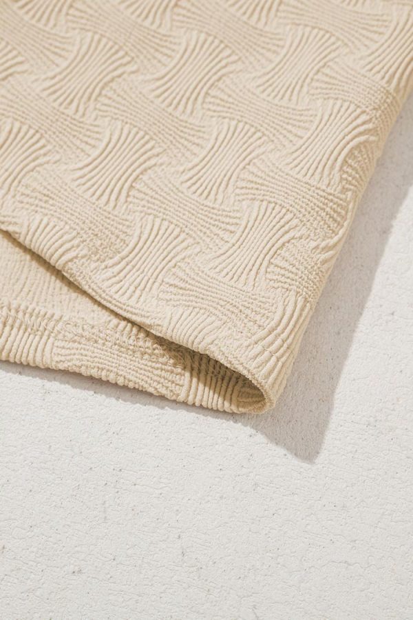 T Shirts | Beige Textured Crew Neck Cap Sleeve Slim T Shirt - Women - Image 6