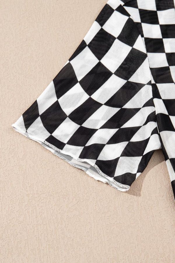 T Shirts | Black Checker Mesh Crew Neck T Shirt - Women - Image 5