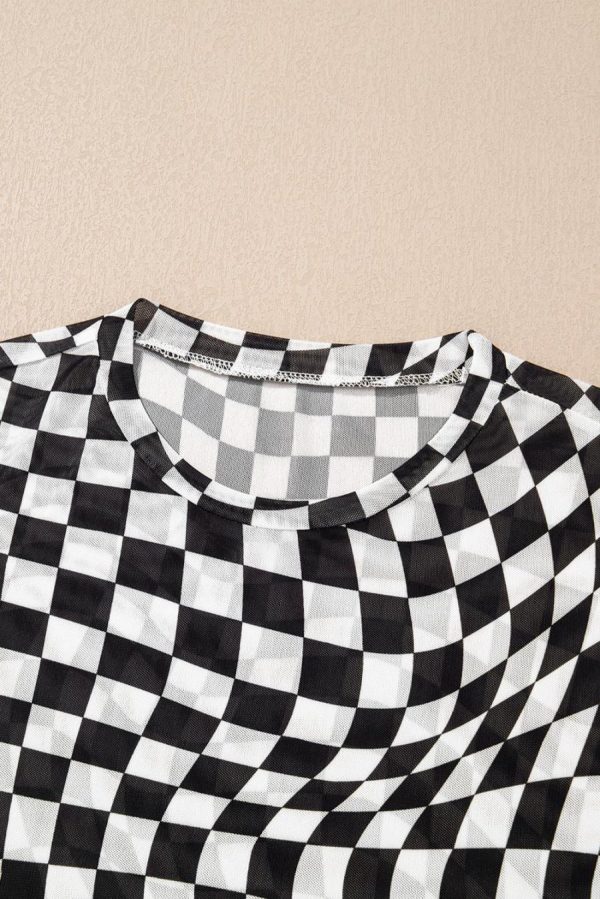 T Shirts | Black Checker Mesh Crew Neck T Shirt - Women - Image 6