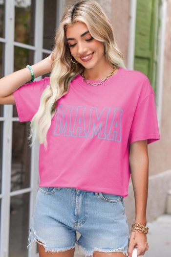 T Shirts | Bright Pink Mama Letter Graphic T Shirt - Women