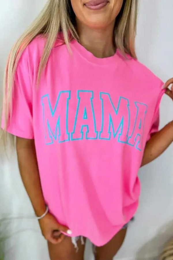 T Shirts | Bright Pink Mama Letter Graphic T Shirt - Women - Image 2