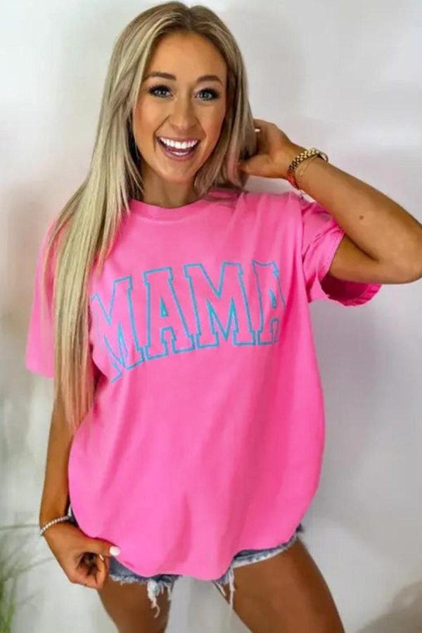 T Shirts | Bright Pink Mama Letter Graphic T Shirt - Women - Image 4